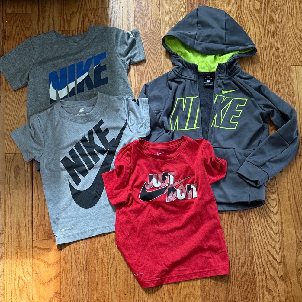 Nike Kids Gray & Red Tee and Gray Hoodie Set with Neon Green Accent